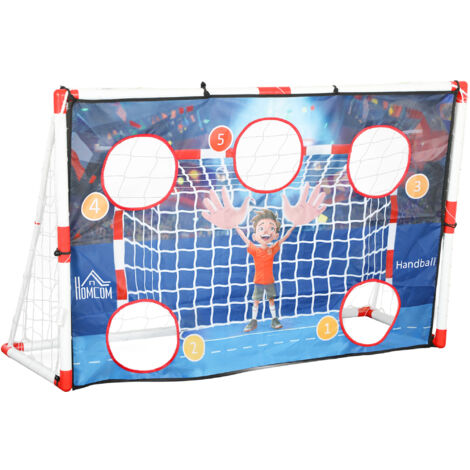 Cage de handball enfant 5 zones cibles - balle, pompe, piquets inclus - blanc rouge