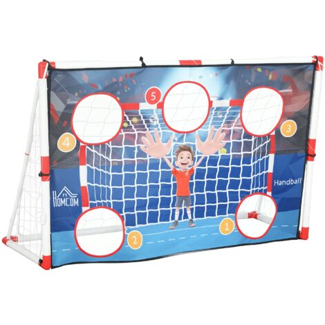 Cage de handball enfant exterieur but 5 zones cibles ballon de handball gonflable pompe 162 x 60 x 106 cm blanc