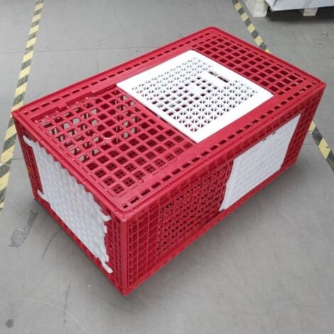 Cage de transport grande volaille 96x57x42cm 3 portes rouge et blanche