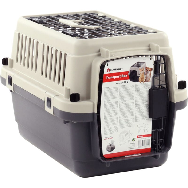 Cage de transport Neto xs 33 x 50 x 33 cm grise pour chien max 7 kg Flamingo
