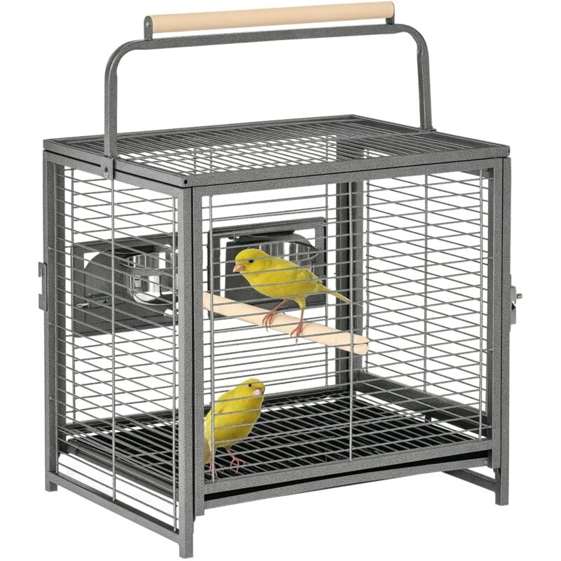 Cage de transport oiseau - cage de transport pour perroquet - porte, 2 trappes de nourrissage - acier gris moucheté