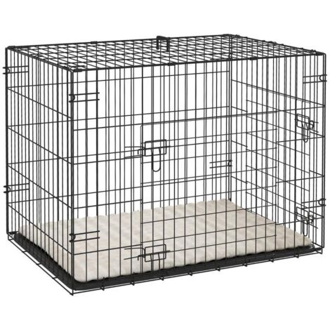Cage de transport pliable pour chien à 2 portes, avec plateau de fond extensible et coussin, 75 x 48,5 x 53 cm, noire