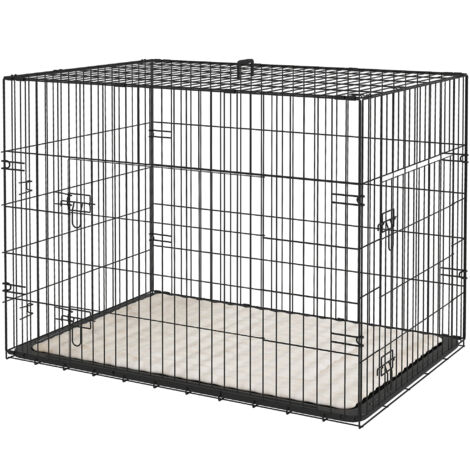 Cage de transport pliable pour chien avec poignée, plateau amovible et coussin inclus, 90 x 57,5 x 62 cm, noir