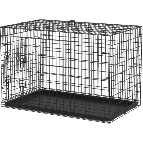 Cage de transport pliable pour chien en acier 106x71,5x76 cm noir 2 portes sécurisées