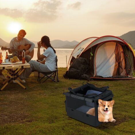 Cage de Transport Pliable pour Chien Sac de Transport Portable avec 2 Ouvertures et Fenêtre Panier Intérieur en Maille Poches Latérales Noir