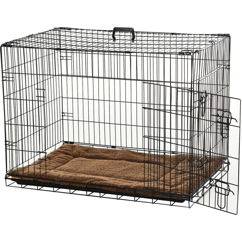 Pawhut - Cage caisse de transport pliante pour chien poignée, plateau amovible, coussin fourni 92 x 57 x 62,5 cm