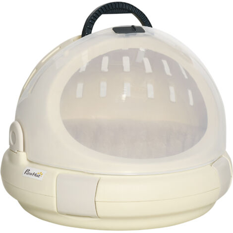 Cage de transport portable pour chat, adaptée aux petits chiens, coussin amovible, facile à nettoyer, 41 x 41 x 35,2 cm, beige
