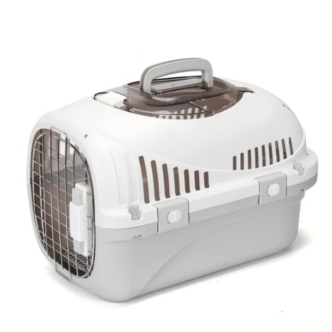 Cage de transport pour animaux avec toit transparent et bac à litière, deux ouvertures
