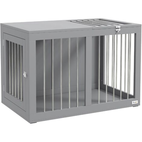 Cage de transport pour chien, 2 portes, verrouillable, en grillage d'acier, 80 cm x 50 cm x 56,5 cm, grise
