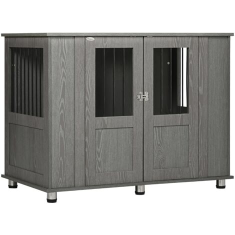 Cage de transport pour chien à usage domestique, niche avec serrure, porte magnétique et fenêtre, pour chiens de très grande taille, grise.
