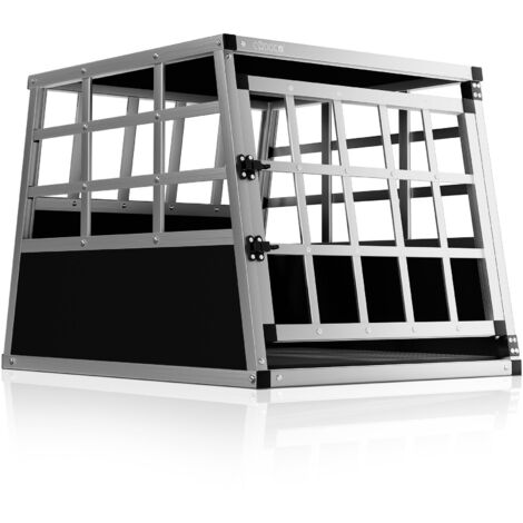 Cage de transport pour chien modèle M – Aluminium et MDF – Dimensions 70 x 54 x 51 cm – 1 porte verrouillable – Adaptée aux voitures Break – Cadoca