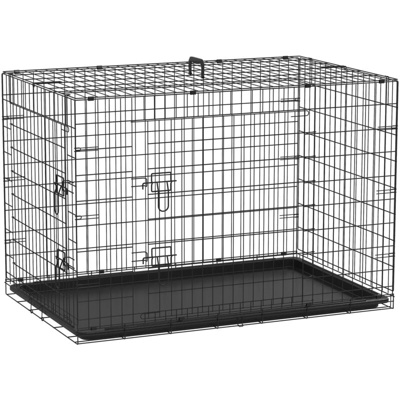 Pawhut - Cage de transport pour chien pliable - 2 portes verrouillables - plateau amovible - dim. 121L x 77l x 82H cm - acier abs noir