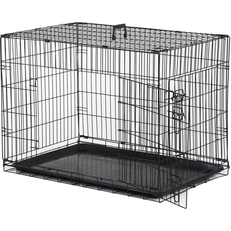 Pawhut - Cage caisse de transport pliante pour chien en métal noir 91 x 61 x 67 cm