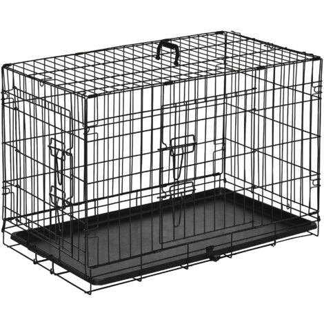 Cage de transport pour petits animaux, 76 x 46 x 52 cm, pliable, en métal noir, idéale pour les voyages et la sécurité