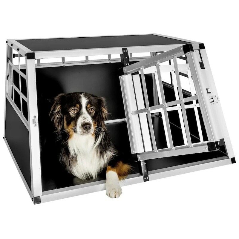 Cage double de transport solide en métal et bois Arrière droit pour chiens - Noir