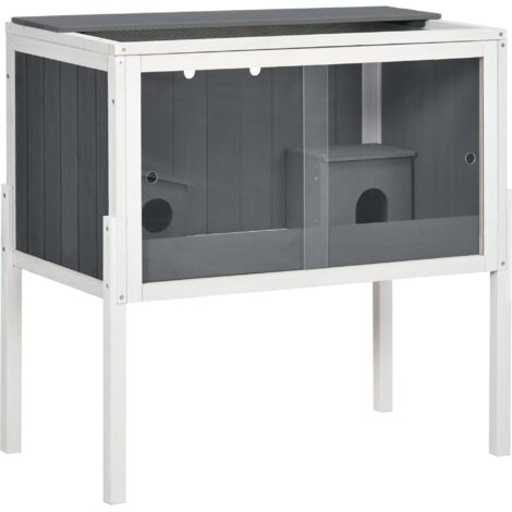Cage en bois pour hamster nain, cage pour rongeurs, cage pour petits animaux avec 2 maisons et accessoires, grande cage pour souris, dimensions 82 x 45 x 81 cm, grise