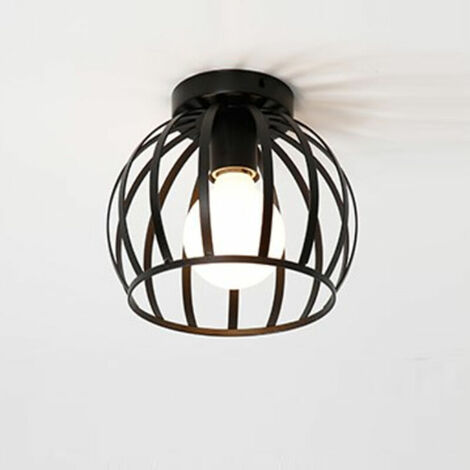 Cage en métal Plafonnier Baie vitrée Allée Lumière Couloir Entrée Fer Balcon Lumière Foyer Convient pour Chambre Couloir Café Bar - Noir sans ampoule