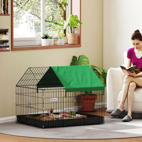 Cage enclos lapins petits animaux rongeurs Intérieur ou Extérieurs avec bache Protection Inclus - 90 x 75 x 75 cm