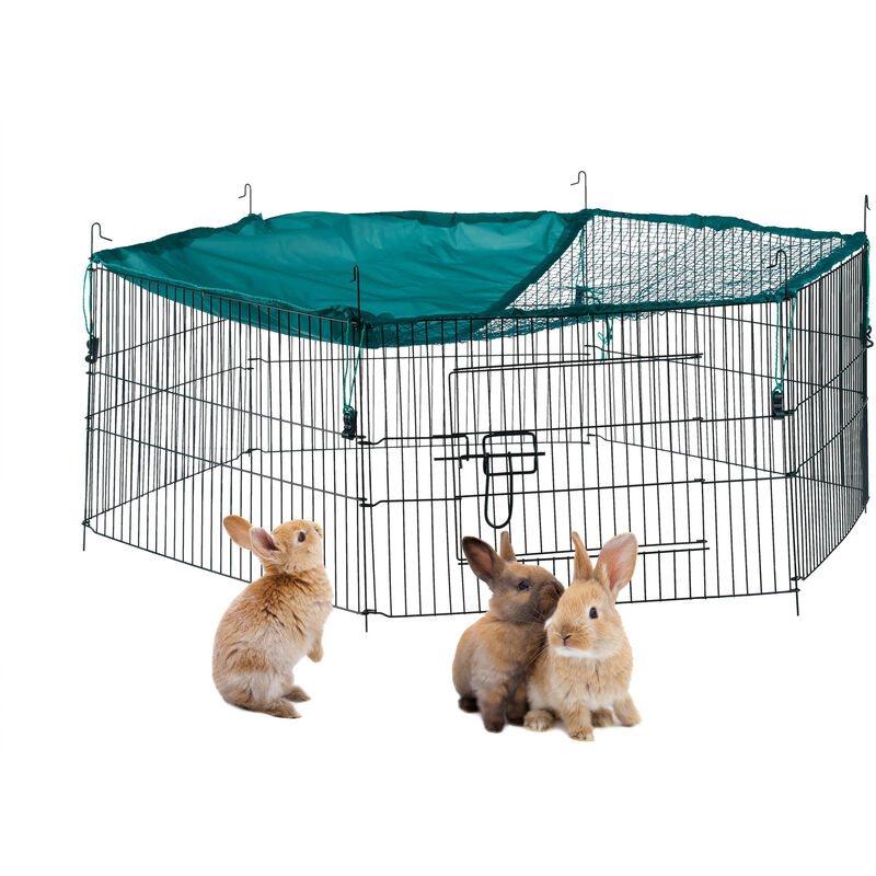 Cage extérieur lapin, avec filet, enclos pour rongeurs, avec protection contre le soleil, Ø 110 cm, vert