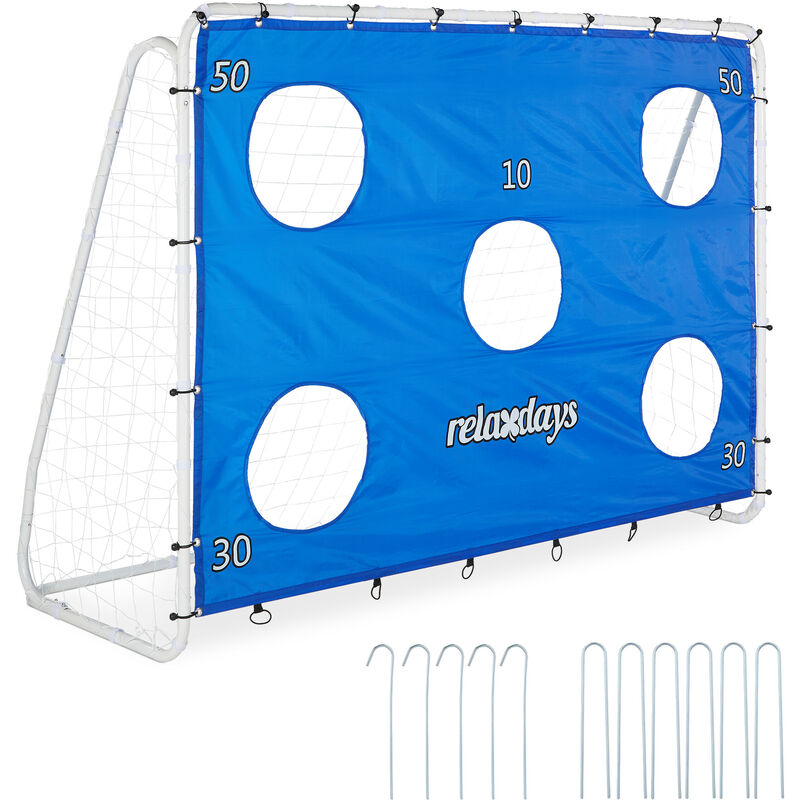 Relaxdays - Cage foot avec mur de tir, pour petits et grands, acier, HxLxP : 170 x 235 x 85 cm, jardin, bleu et blanc