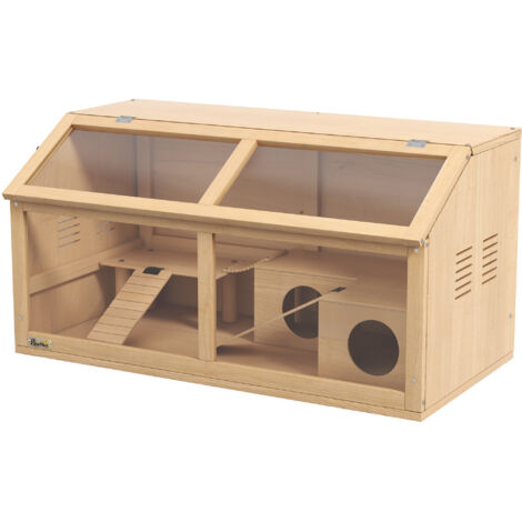 Cage hamster bois habitat spacieux rongeur ventilation couvercle ouvrant accessoires 85x45x44cm bois naturel