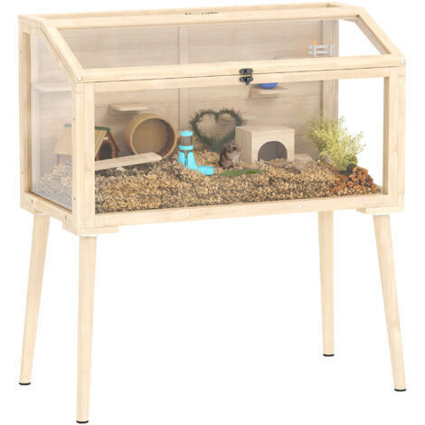 Cage hamster habitats pour rongeur bois FSC toit ouvrable 7 plateformes 2 balançoires 110x52x101cm effet bois naturel