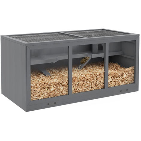 Cage hamster nain rongeurs petite boîte animaux verrouillable bois facile nettoyer grise