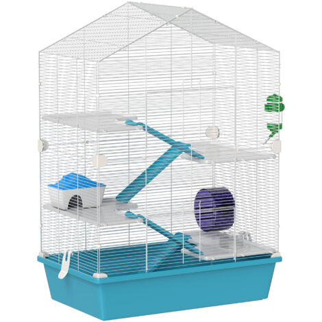 Cage hamsters 5 niveaux plateformes rampes boire roue exercice, 58x36x81 cm, bleu clair