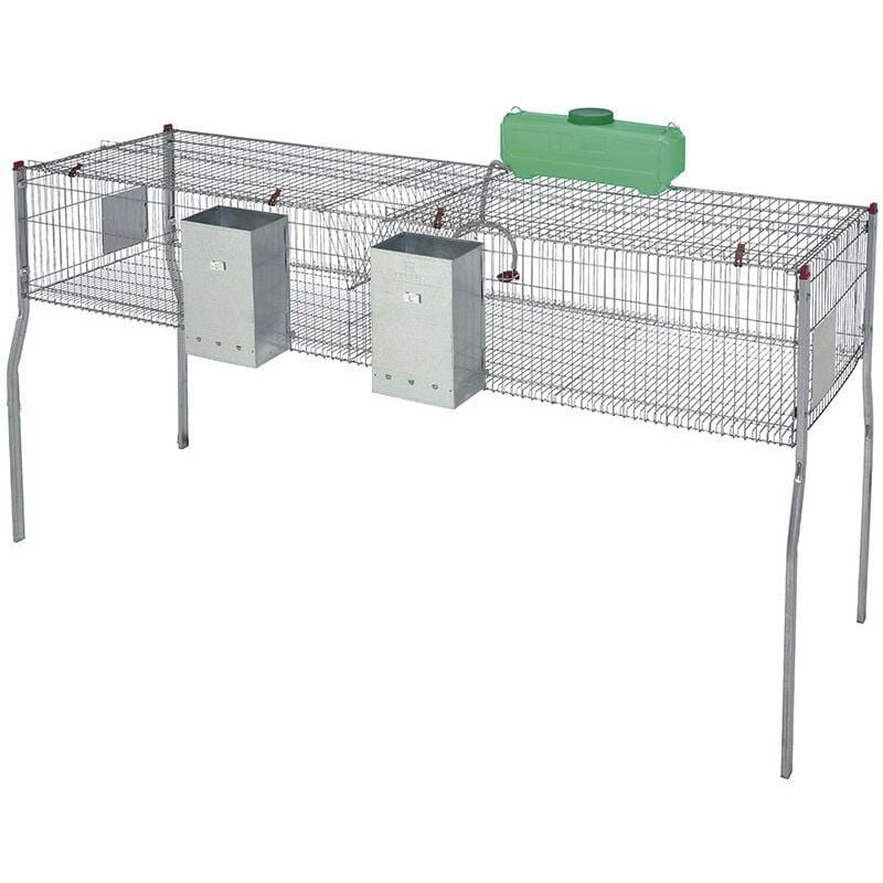 Suinga - Cage à lapin 2 compartiments sol metal 200 x 62 x 99 cm équipée de trémies et d'abreuvoirs