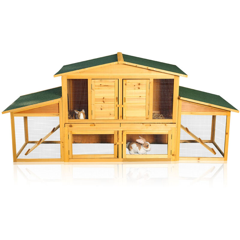 Clapier lapin exterieur XXL rampe enclos 2295x1280x1170 mm bois  imperméable, tiroir en métal galvanisé, nettoyage facile