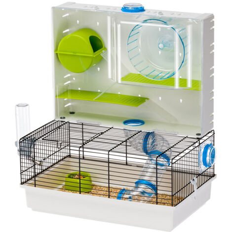 Cage modulable pour hamsters et souris avec aire de jeux – Dimensions 46 x 29,5 x 54 cm – Bac en plastique et grillage métallique – Ferplast