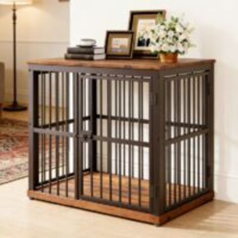 Cage modulaire pour chien avec 3 portes et plateau imperméable, transformable en table d'appoint ou table de chevet, combinable et empilable pour plusieurs chiens, dimensions extérieures 68,4 x 53 x 6