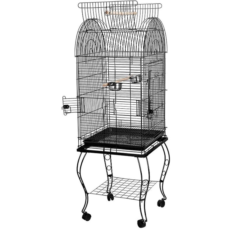 Cage Oiseau sur Pied,Voliere Oiseaux Interieur,Haloyo®,Toit Ouvert,pour Perruche Calopsitte Canari,Jouets non inclus,59 x 59 x 150 cm,noir