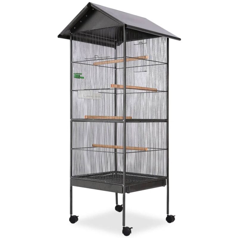 maisonchic - cage à oiseaux volière avec toit acier noir 66 x 66 x 155 cm 58922