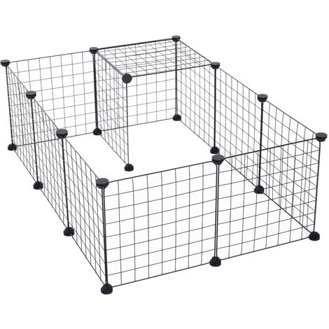 Cage parc enclos pour animaux domestiques L 106 x l 73 x H 36 cm bords arrondis fil métallique noir 55 - noir