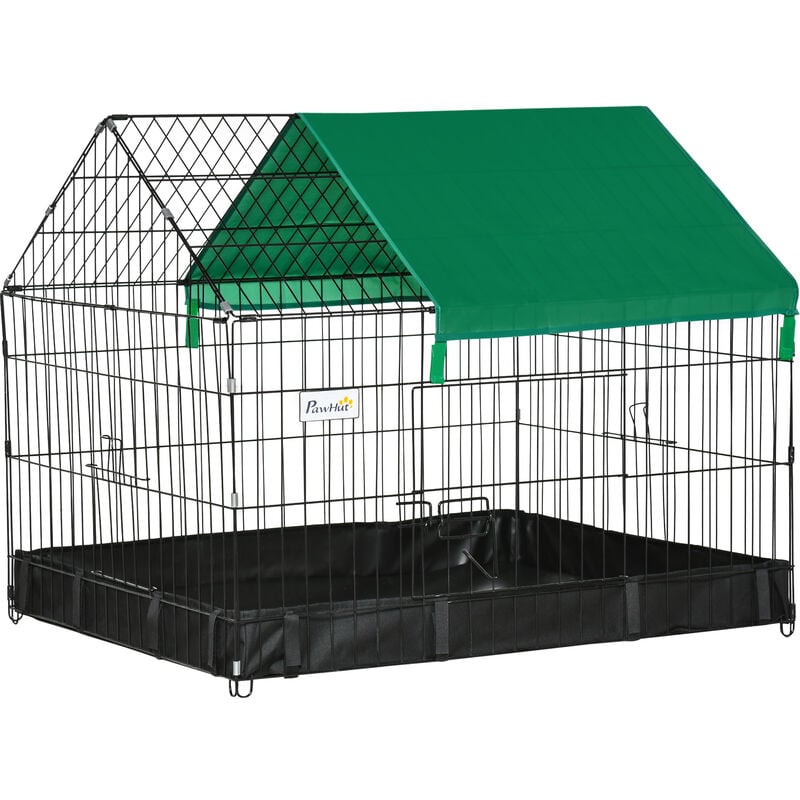 Pawhut - Cage parc enclos rongeurs dim. 90L x 75l x 75H cm - bâche de sol/toit imperméable, porte, trappe - acier oxford noir vert