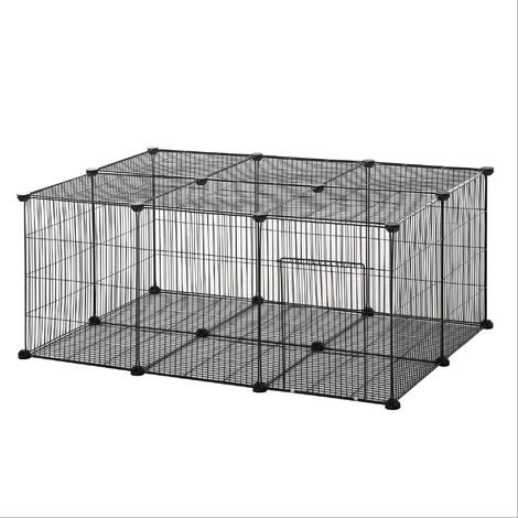 Cage parc enclos rongeurs modulable dim. L 105 x l 70 x H 45 cm 1 porte fil métallique noir - noir