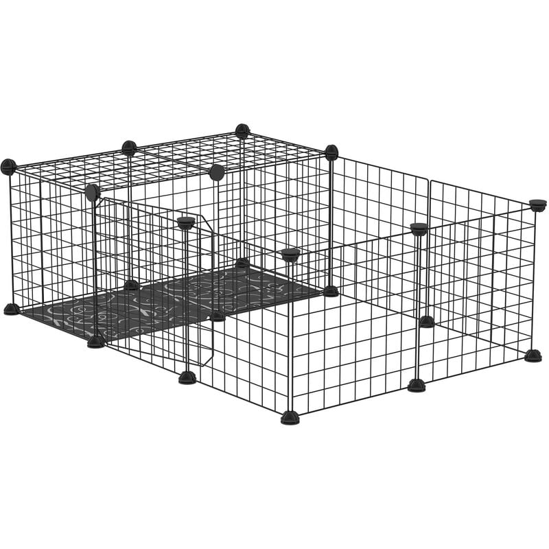 Cage parc enclos rongeurs modulable dim. L 105 x l 70 x H 35 cm résine PP fil métallique noir