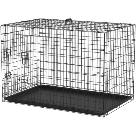 Cage pliable en acier pour animaux avec poignée supérieure et double ouverture, 121x77x82 cm