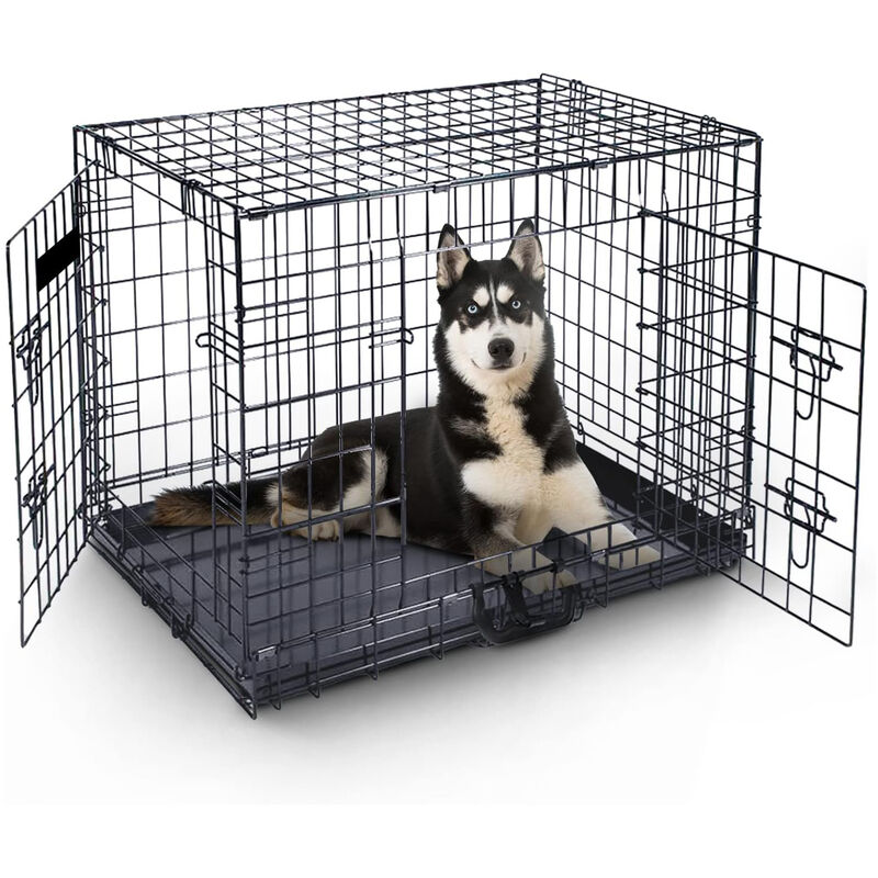 MaxxPet Cage pour Chien 122x74x81 cm - Avec poignée - Caisse de transport pliante - 2 Portes - Panier de Transport pour Chien - Banc pour chien - Noir