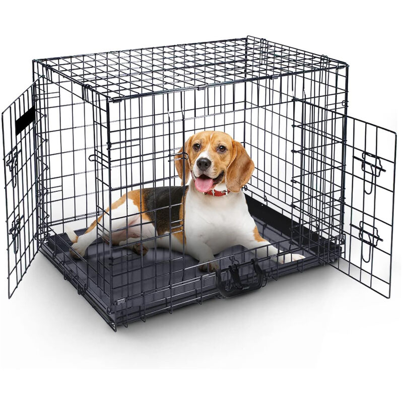 Maxxpet - Cage pour Chien 107x70x78 cm - Avec poignée - Caisse de transport pliante - 2 Portes - Panier de Transport pour Chien - Banc pour chien