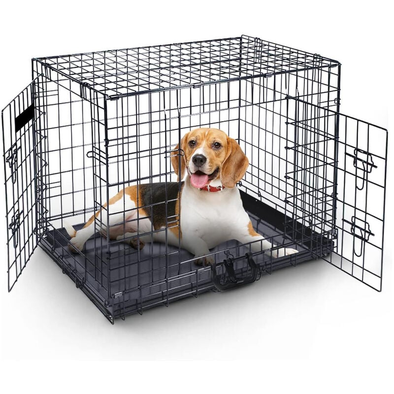 Maxxpet - Cage pour Chien 92x58x64 cm - Avec poignée - Caisse de transport pliante - 2 Portes - Panier de Transport pour Chien - Banc pour chien