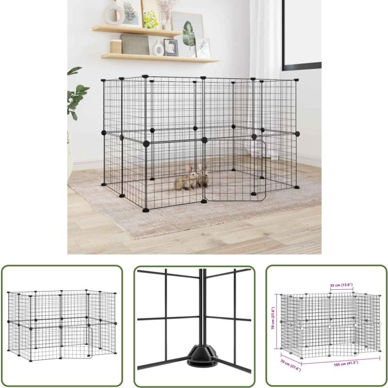 Jinlefu - The Living Store Cage animaux de compagnie à 20 panneaux et porte Noir 35x35 cm - Cage Animal Domestique - Cage Chien - Cage Chat - Abri