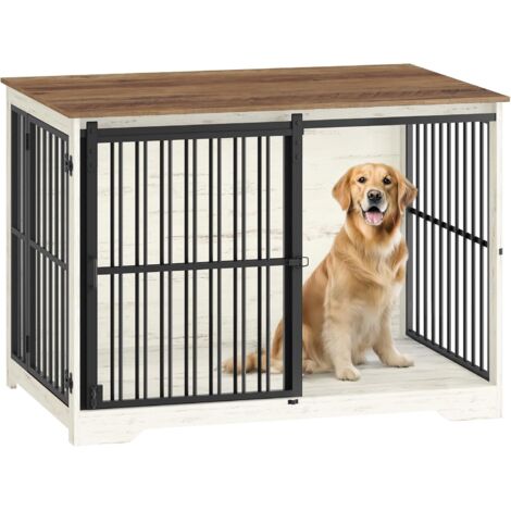 Cage pour chien 110 cm – Niche moderne avec 2 portes – Bois et métal – Anti-mastication – Idéale pour grands chiens