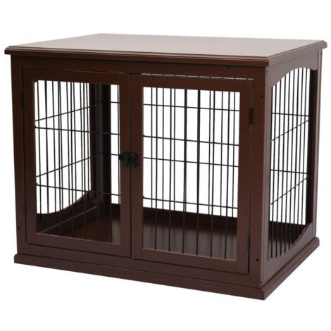 Cage pour chien, 2 entrées, verrouillable, MDF et métal, 58,4 x 81,3 x 66 cm, marron