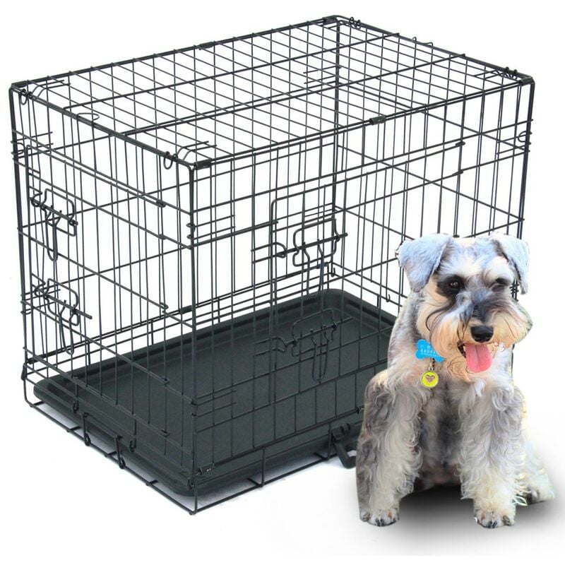 Kinsi - Cage pour chien, 24 pouces, fer, pliable, avec séparateurs, palette en plastique, noir