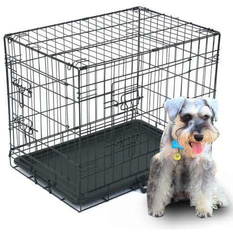 Cage pour Chien (91cm) – Cage Chien Pliante en métal Noir avec 2 Portes  (Avant et côté) avec Plateau de Base en Plastique résistant à la  Mastication