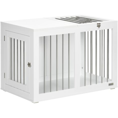 Cage pour chien 80x50x56,5 cm, cage à 2 portes, fonction transport, capacité de charge 20 kg, pour chiens de taille moyenne - Blanc