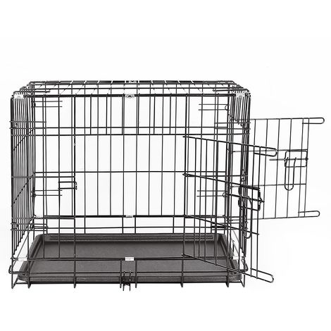 Cage pour Chien (915864 cm) - Cage Portable en Métal Noir avec 2 Portes (Avant et Côté) avec Plateau de Base en Plastique Résistant à la Mastication, Noir