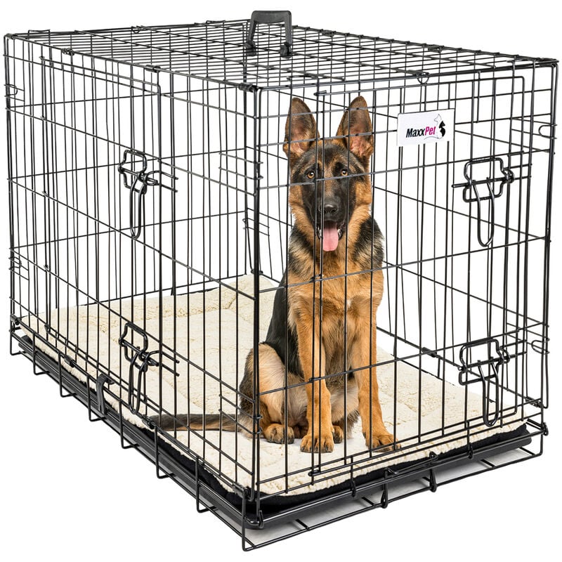 MaxxPet Cage pour Chien 122x76x84 cm - Avec Coussin - Avec poignée - Caisse de transport pliante - 2 Portes - Noir